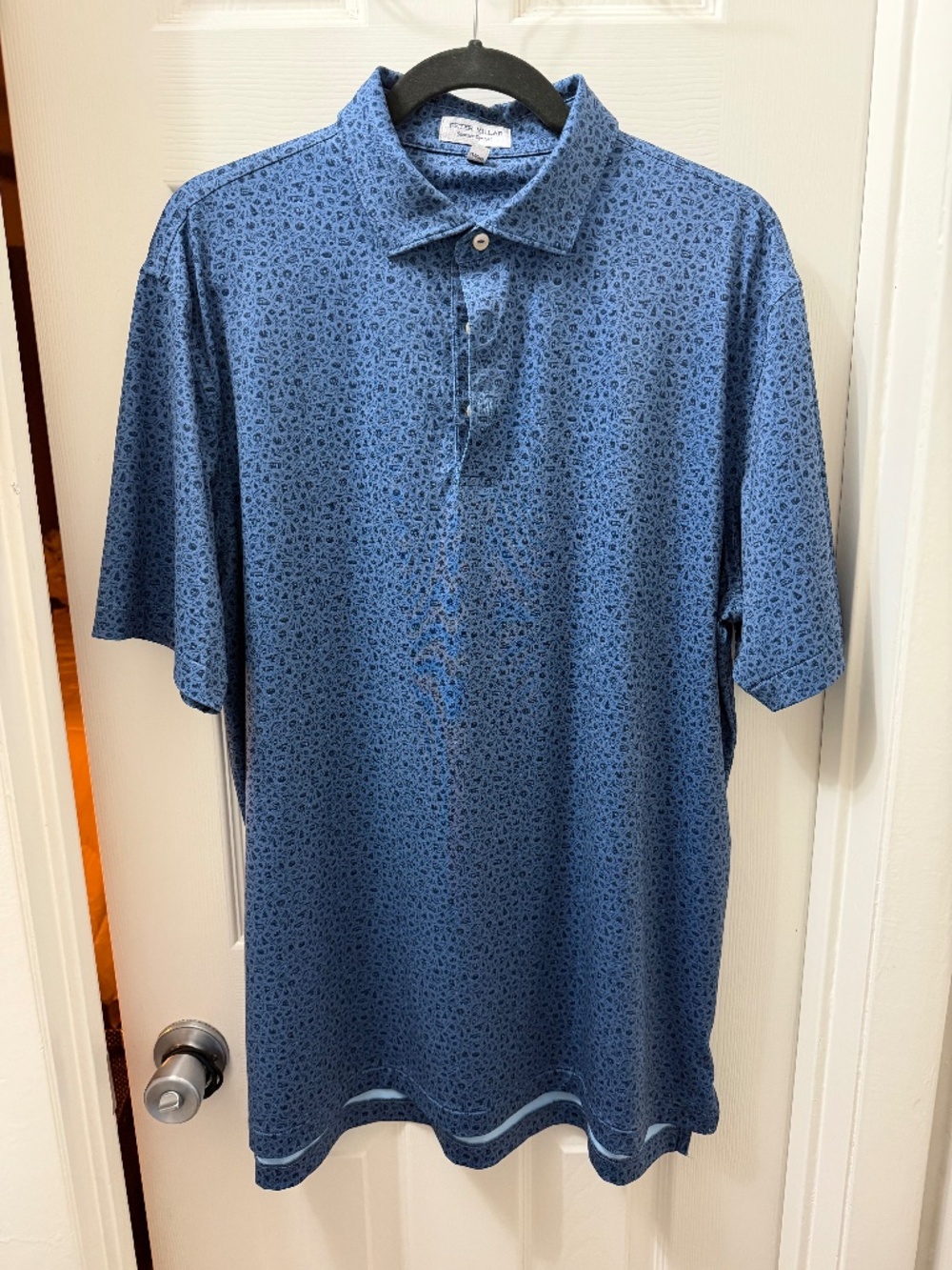 Peter Millar Summer Comfort Blue Camp  Print Golf Polo Men's Large